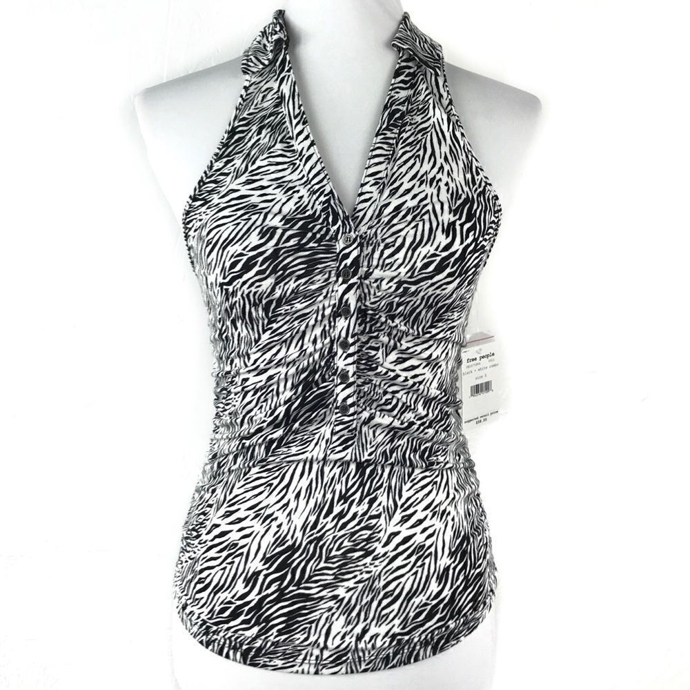 Free People Coco Black White Zebra Print Racerback Tank Top Small